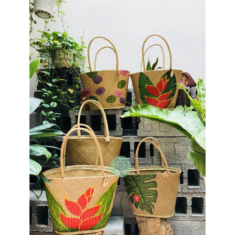TÚI  XÁCH CỎ THỦ CÔNG, TÚI CÓI ĐI BIỂN HANDMADE SIÊU TO KÈM TAG GỖ