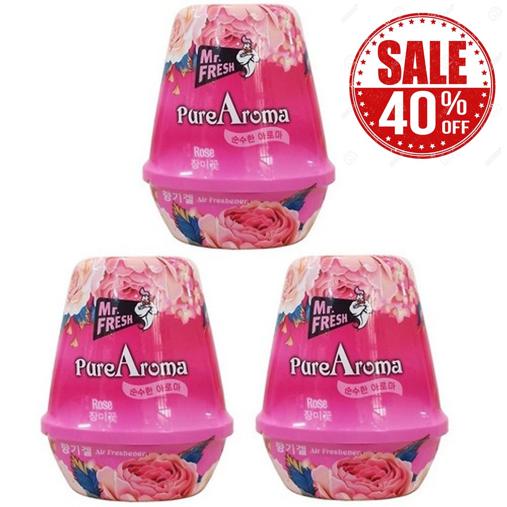 Bộ 3 hộp sáp thơm phòng khử mùi ẩm mốc Pure Aroma 180g Hương Hoa Hồng- Thương hiệu Hàn Quốc