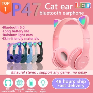 Tai nghe chụp tai mèo bluetooth p47m,tai nghe mèo tai nghe có đèn led phát sáng