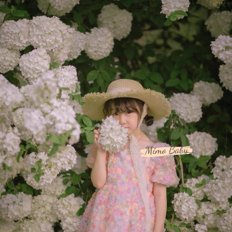 Mũ cói vành rộng đi biển thắt dây ren xinh xắn cho bé MH107 Mimo Baby