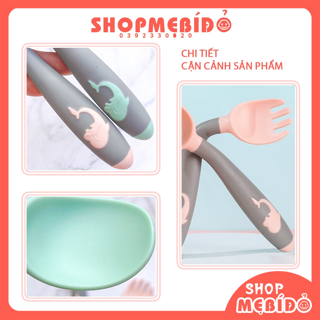 Thìa Nĩa Ăn Dặm Tập Xúc Tập Ăn Uốn Cong 360 Độ Hình Cá Voi Kèm Hộp Dễ Thương Cho Bé Shop Mẹ Bí Đỏ AT07