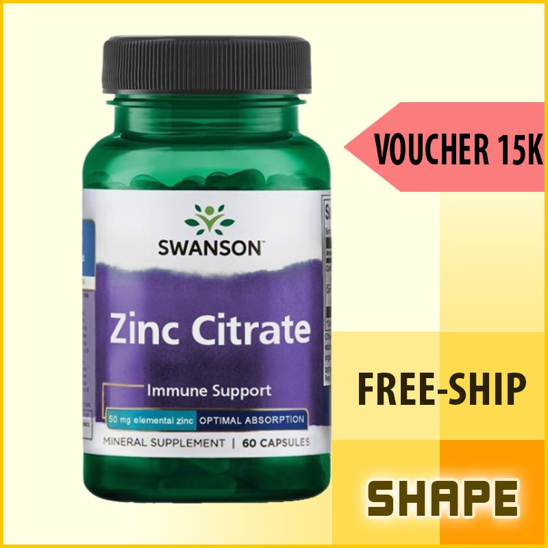 Viên Uống Bổ Sung Kẽm Tăng Cường Hệ Miễn Dịch Zinc | Swanson Zinc Citrate 50mg Immune Support [60 Viên] |  Chính Hãng | Thế Giới Skin Care