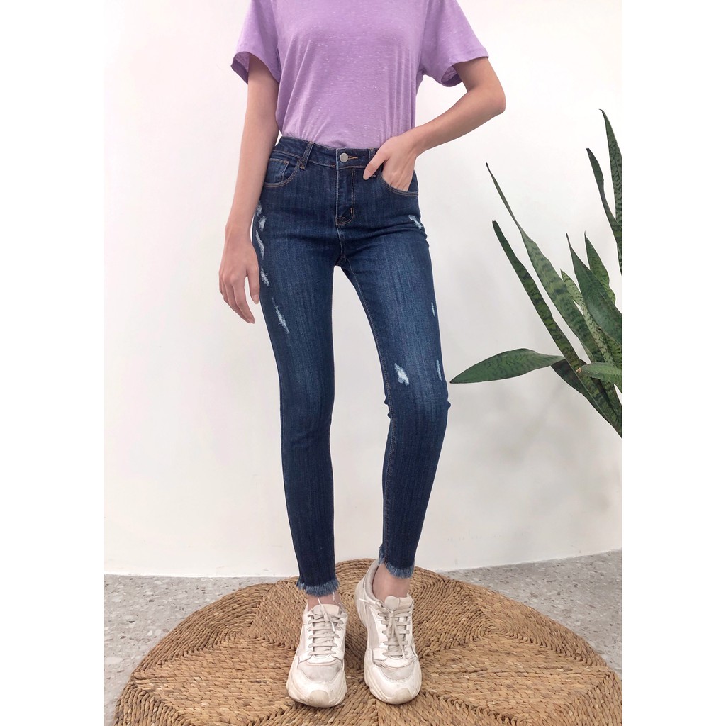 Quần skinny jeans MIEU was xước lai tua - FJL30