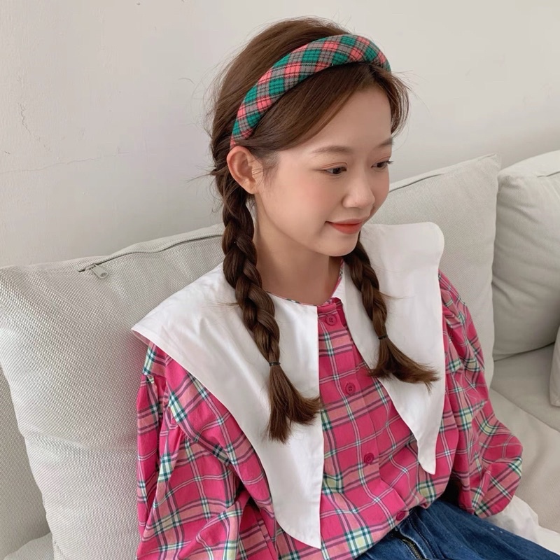 Cài tóc - băng đô caro dạ vintage