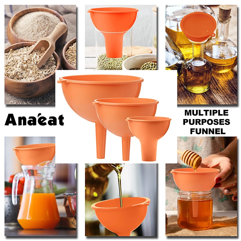 Set 3 phễu chiết rót chất lỏng ANAEAT bằng silicon đa năng tiện dụng thích hợp cho nhà bếp
