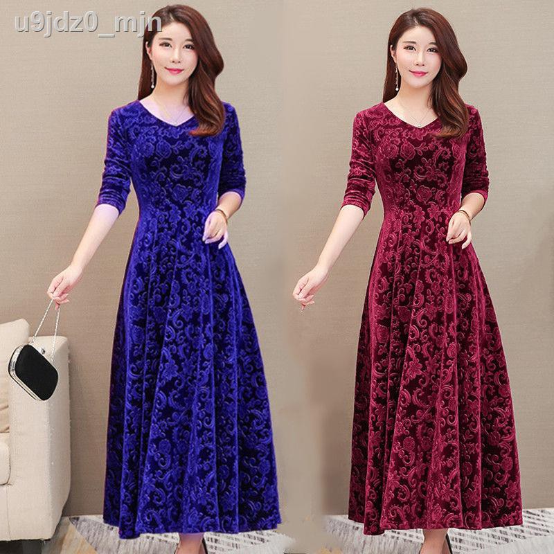 Gold velvet V-neck dress 2020 spring new style long skirt embossed sleeves women s temperament slim fit | BigBuy360 - bigbuy360.vn
