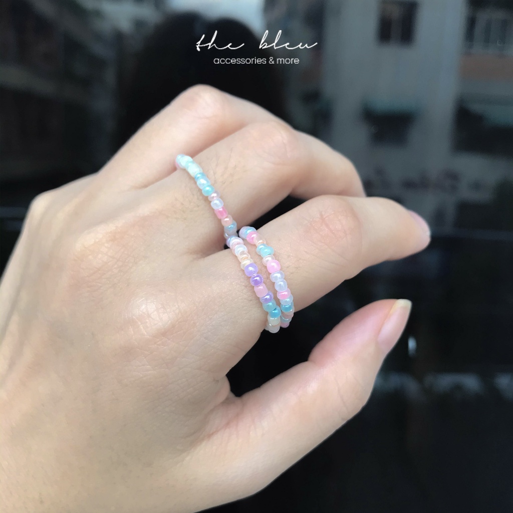 Nhẫn hạt cườm nhiều màu pastel handmade