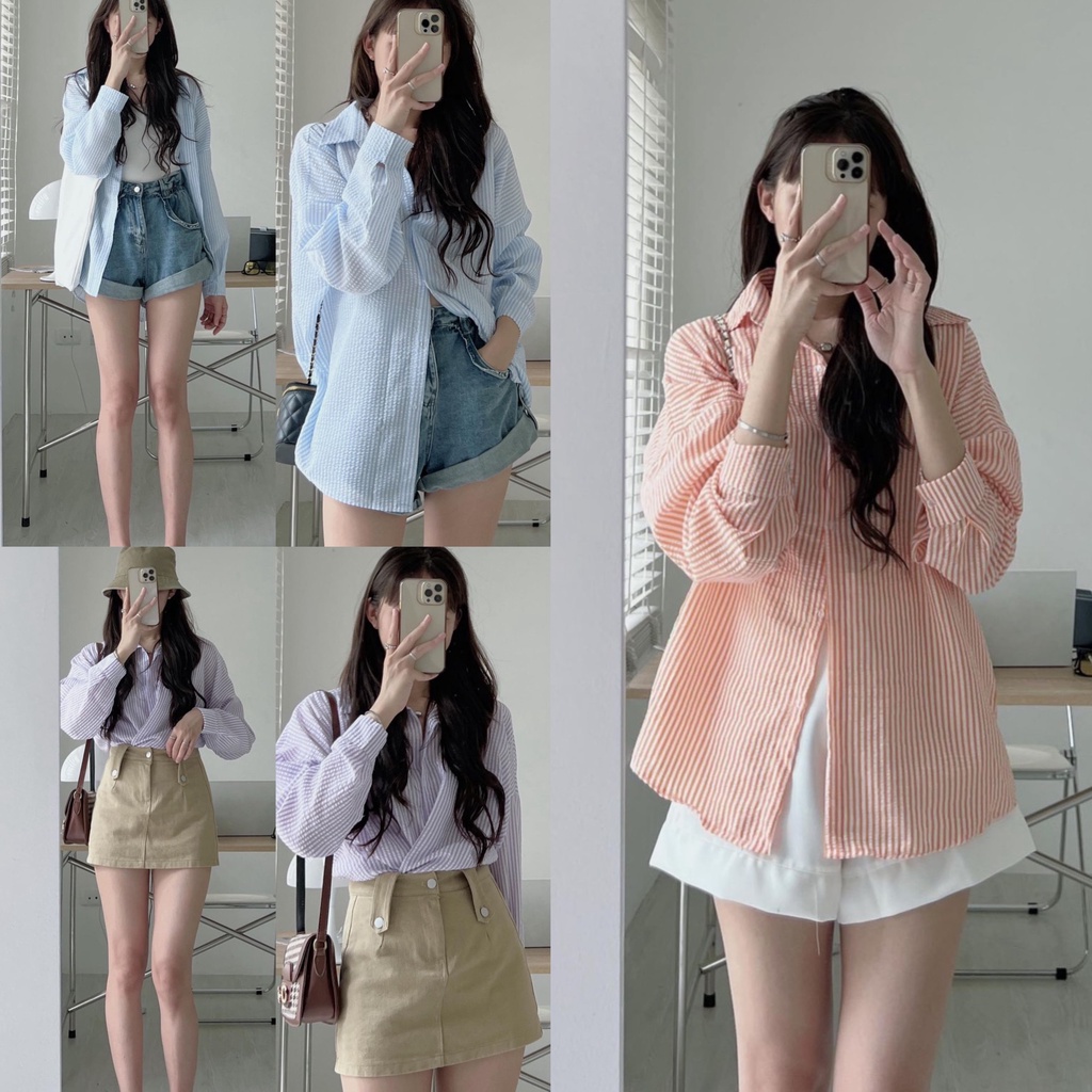 Áo Sơ Mi nữ form rộng Dài Tay Công Sở Chất Xốp Kẻ Sọc dễ mặc 3 màu phong cách Hàn Quốc Kozoda SM85 | BigBuy360 - bigbuy360.vn