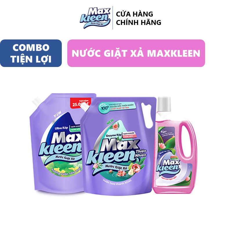 Nhà Bao việc có MaxKleen bao tuyệt: 1 Túi Garden 2.4kg + 1 Túi Natural 2.2kg + 1 Chai lau sàn 1kg Ngàn hoa ngọt ngào