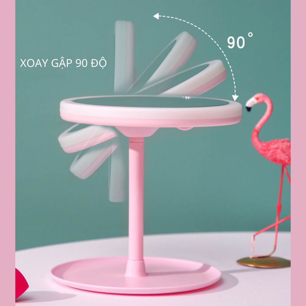 Gương Đèn Led MIUMIU Cao Cấp - Gương Tròn Led Soi Cảm Ứng Makeup Có Đèn Để Bàn Trang Điểm 3 Chế Độ Ánh Sáng