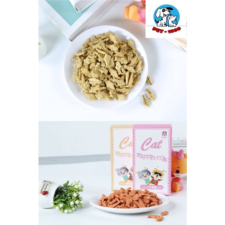 Bánh Quy Thưởng Hình Cá Hộp 88g Hương Vị Cá Hồi, Cá Ngừ, Cá Tuyết Siêu Ngon Cho Chó Mèo Thú Cưng