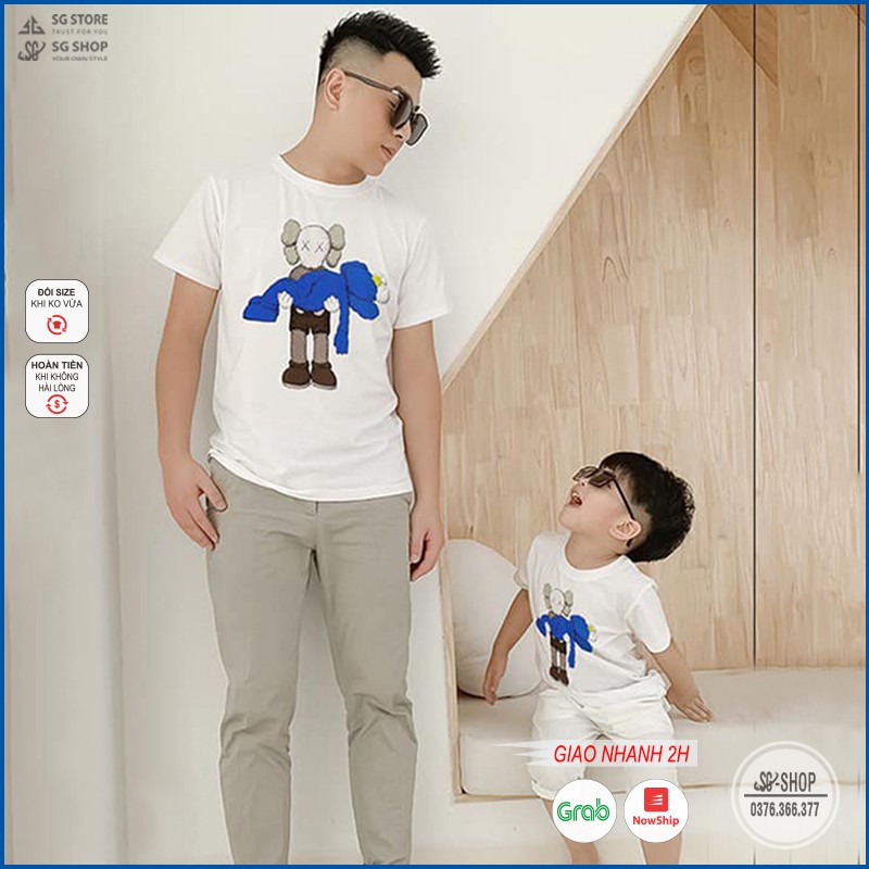 Áo đôi mẹ và bé Kaw đồ đồng phục gia đình 3/4/5 người thun cotton dày dặn màu trắng GD325T | DONGPHUCSG