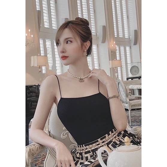 Set khuyên tai + vòng cổ CD ngọc trai nhân tạo đính đá siêu cấp, dây chuyền nữ dễ đeo sang chảnh, choker nữ hàng loại 1