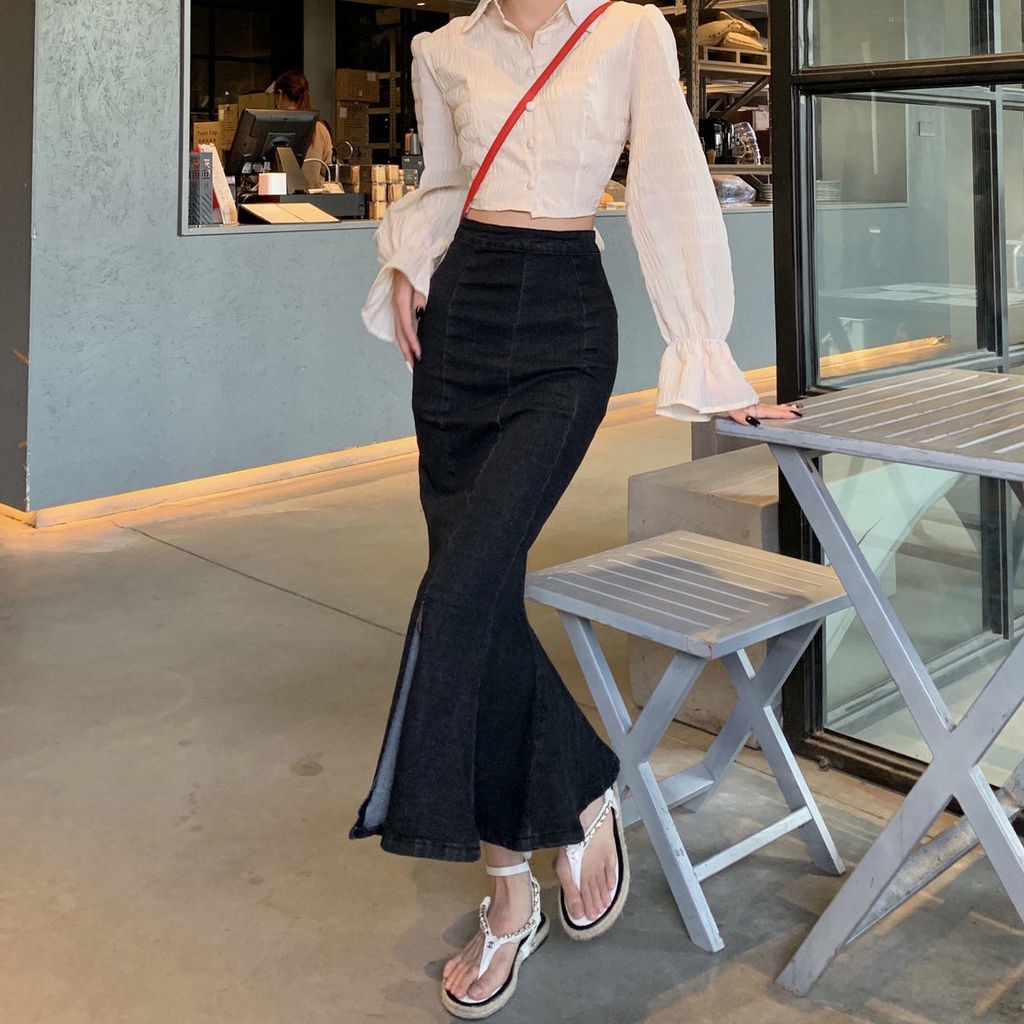 Chân váy jean Đuôi Cá Lưng Cao Phong Cách Hàn Quốc Ngọt Ngào