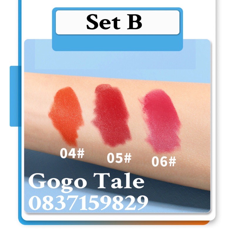 set 3 son lì siêu mịn lấp lánh 6 màu sắc SHELOVES Không chứa chì  dưỡng ẩm kháng nước lipstick