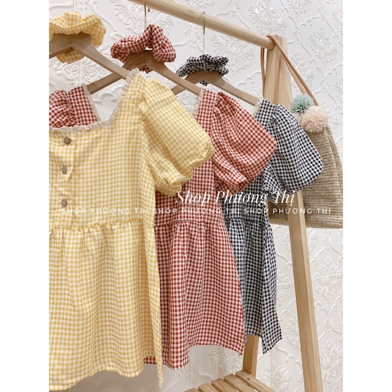 Áo babydoll kẻ tay phồng kèm chun ulzzang (hình thật/sẵn)