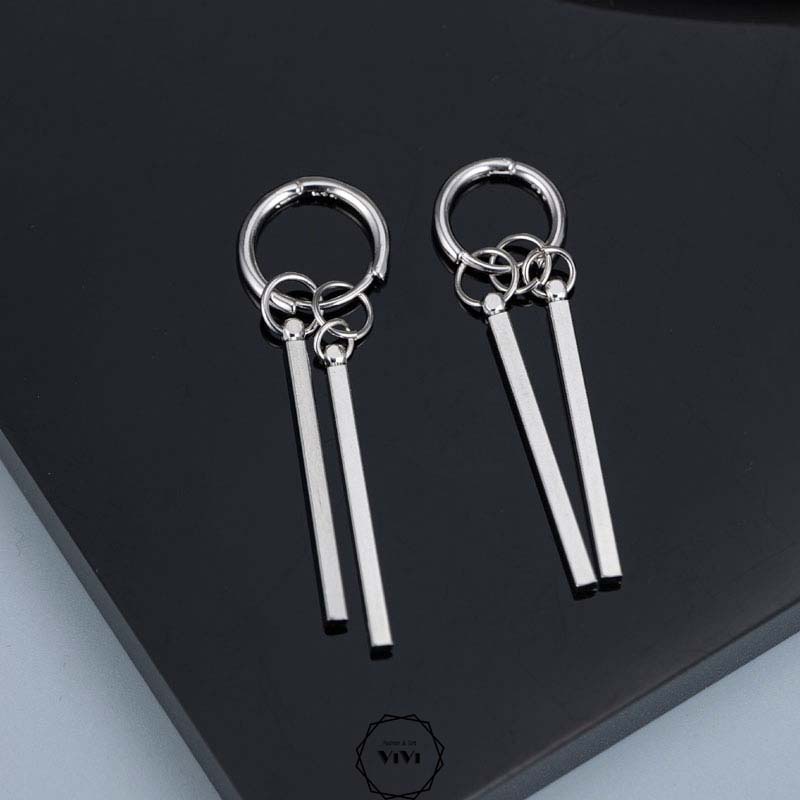 Bông tai bạc nam tua rua Doubar – khuyên tai bạc ViVi_Gift