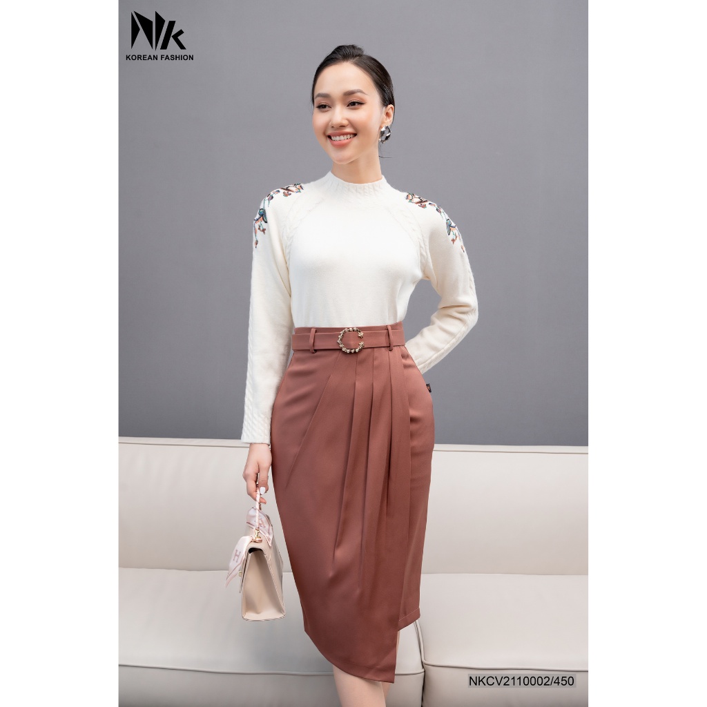 Chân Váy Dài Bút Chì Công Sở NK Fashion, Thiết Kế Tà Lệch Độc Đáo Dáng Dài Sang Trọng Kèm Đai NKCV2110002