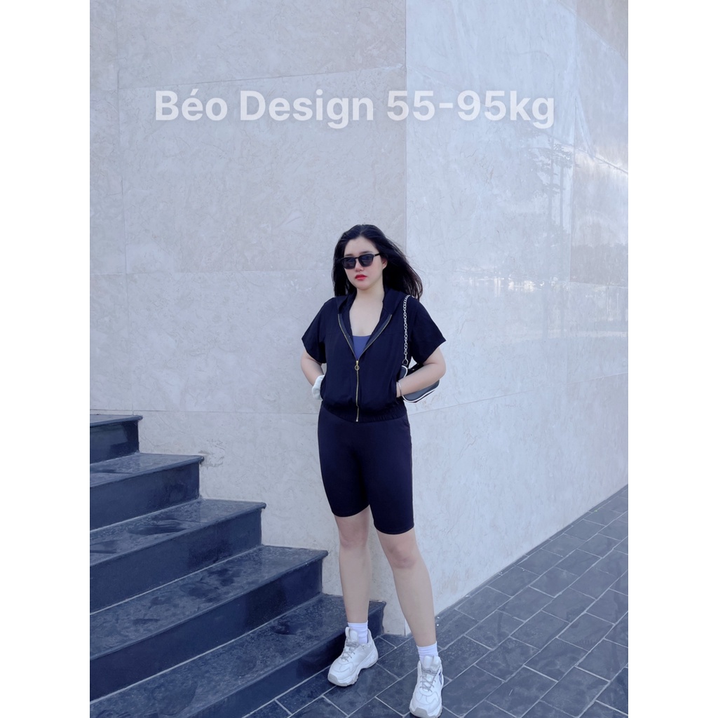 Áo khoác bigsize nữ Béo Design Áo khoác nón ngắn tay 51kg đến 95kg