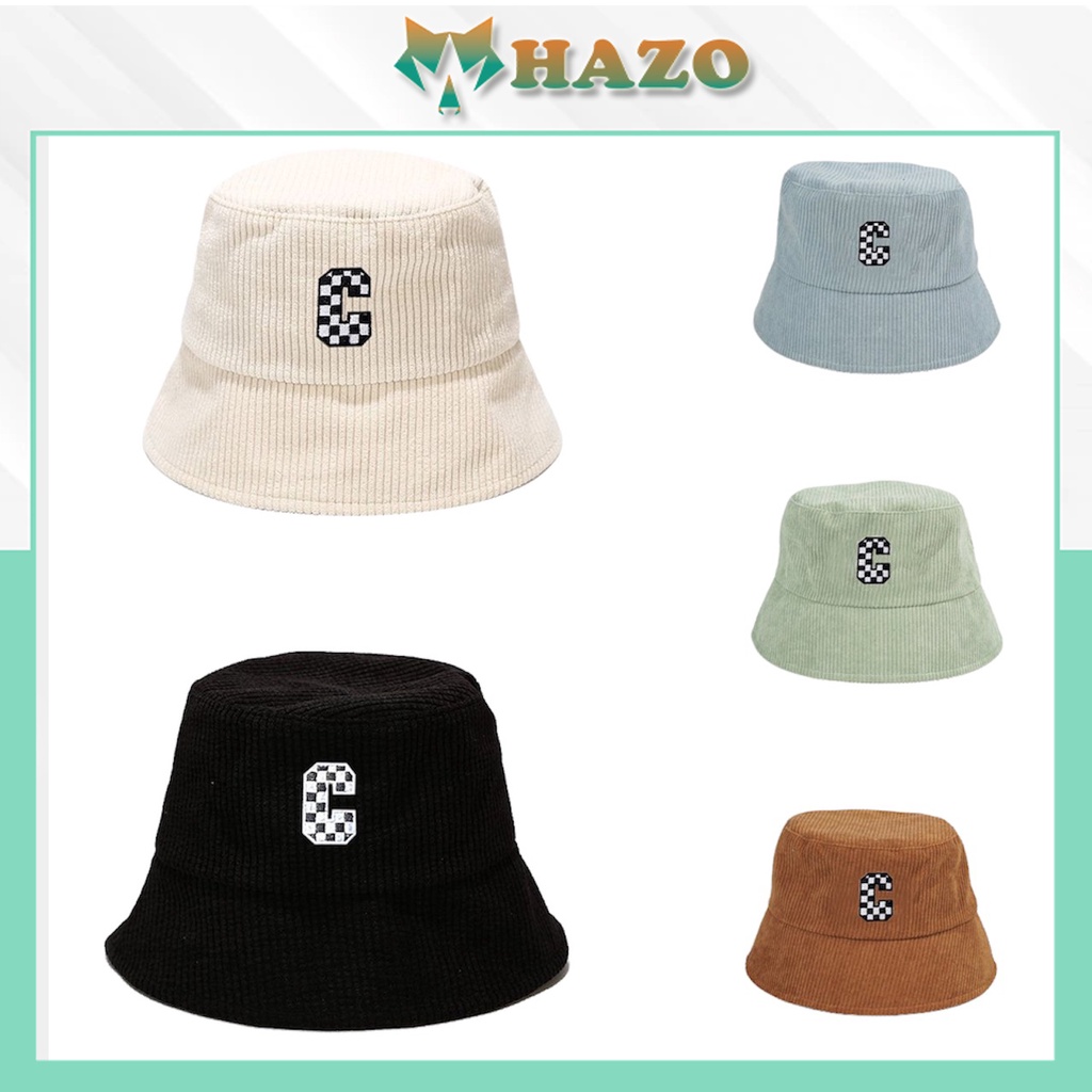 Mũ Bucket Nhung Gân Nón Tai Bèo Vành Cụp Chữ C Viền Caro 467B Nhiều Màu Sắc Ulzzang Form Unisex Nam Nữ - Hazo