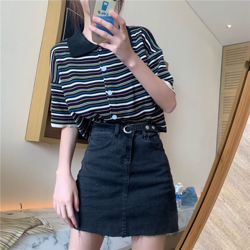 Áo Sweater Kẻ Sọc Dáng Rộng Thời Trang Mùa Hè Hàn Quốc 2022 Dành Cho Nữ