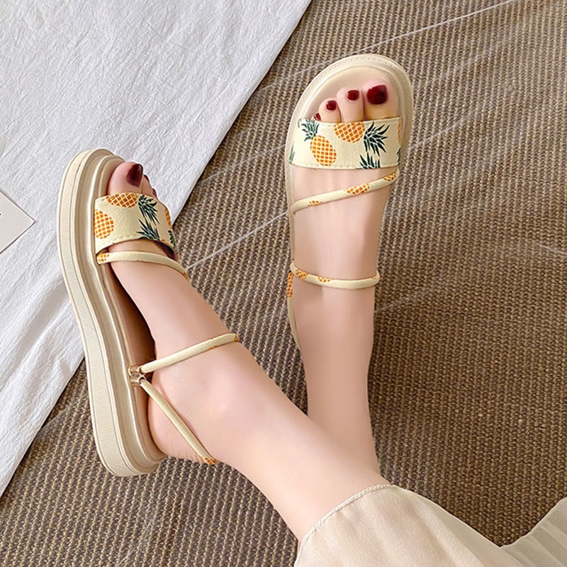 Dép sandal RENBEN đế thấp thời trang mùa hè cho nữ mang đi biển