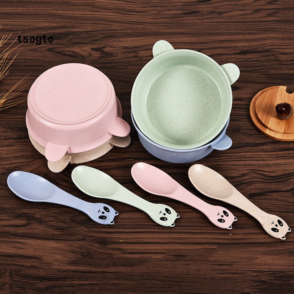 Set 2 món bát ăn kèm muỗng hình gấu trúc đáng yêu cho bé