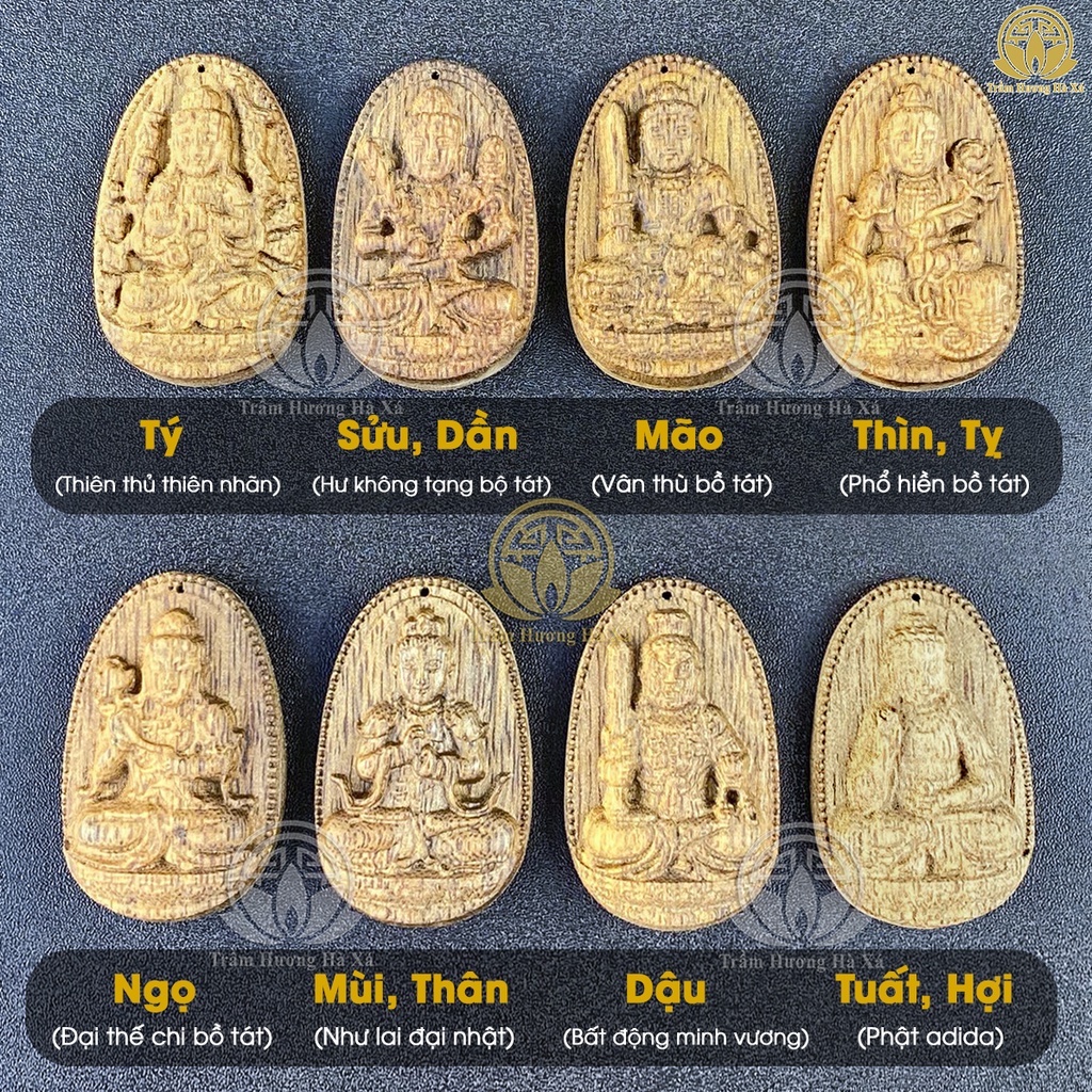 Mặt phật bản mệnh đeo cổ phong thủy tài lộc trầm hương HÀ XÁ có kèm theo dây dù
