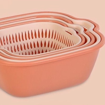 Bộ 3 rổ vuông 2 lớp Việt Nhật- Bộ rổ kèm chậu hứng nước rửa rau củ đựng hoa quả trái cây