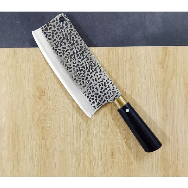 Dao Chặt Xương Thép Nhíp Ô Tô Dập Vân 2 Mặt Cao Cấp - Cán mun Khâu Đồng