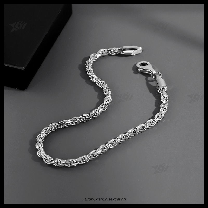 Vòng Đeo Tay Nam Xoắn Dây Thừng Thép Titan Không Gỉ To 5mm - Lắc Tay Cao Cấp Phong Cách hip hop Thời Trang