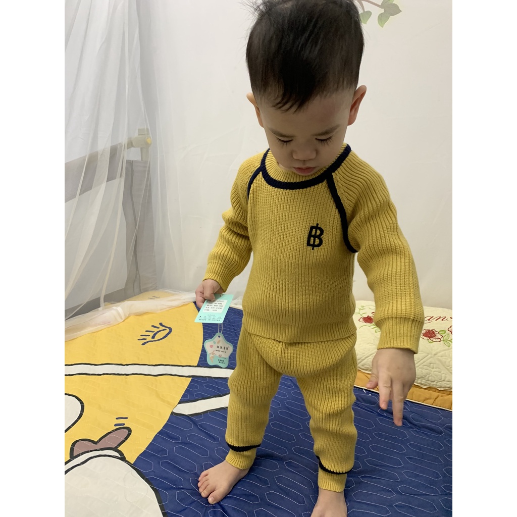 Bộ Len Cho Bé Trai Từ 5-14kg(0-3 tuổi), Bộ Len Hình Gấu Dày Dặn Hàng Quảng Châu