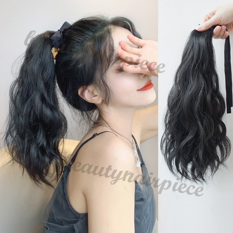 Tóc Giả Đuôi Ngựa 35cm Xoăn Nhẹ Bằng Sợi Tổng Hợp