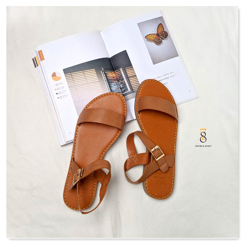 Sandal Quai Da Bảng Ngang Hậu Khoá Dáng Basic Seven & Eight 1cm - SX0006