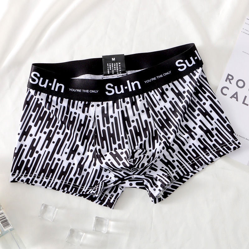 Quần Lót Boxer Vải Lụa Lạnh Siêu Mỏng Thoáng Khí Lưng Vừa Thời Trang Cho Nam