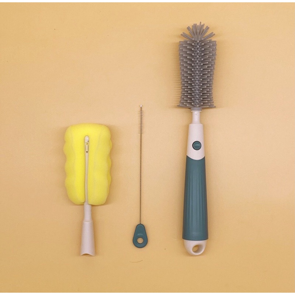 Bộ cọ súc rửa bình sữa silicone 4 chi tiết Moonship, cây súc bình sữa núm ty đa năng