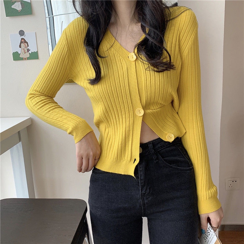 Áo Sweater Trơn Tay Dài Thời Trang Trẻ Trung 204115 Áo Len Cổ Chữ v Form Ôm Kiểu Dáng Đơn Giản Dễ Phối Đồ