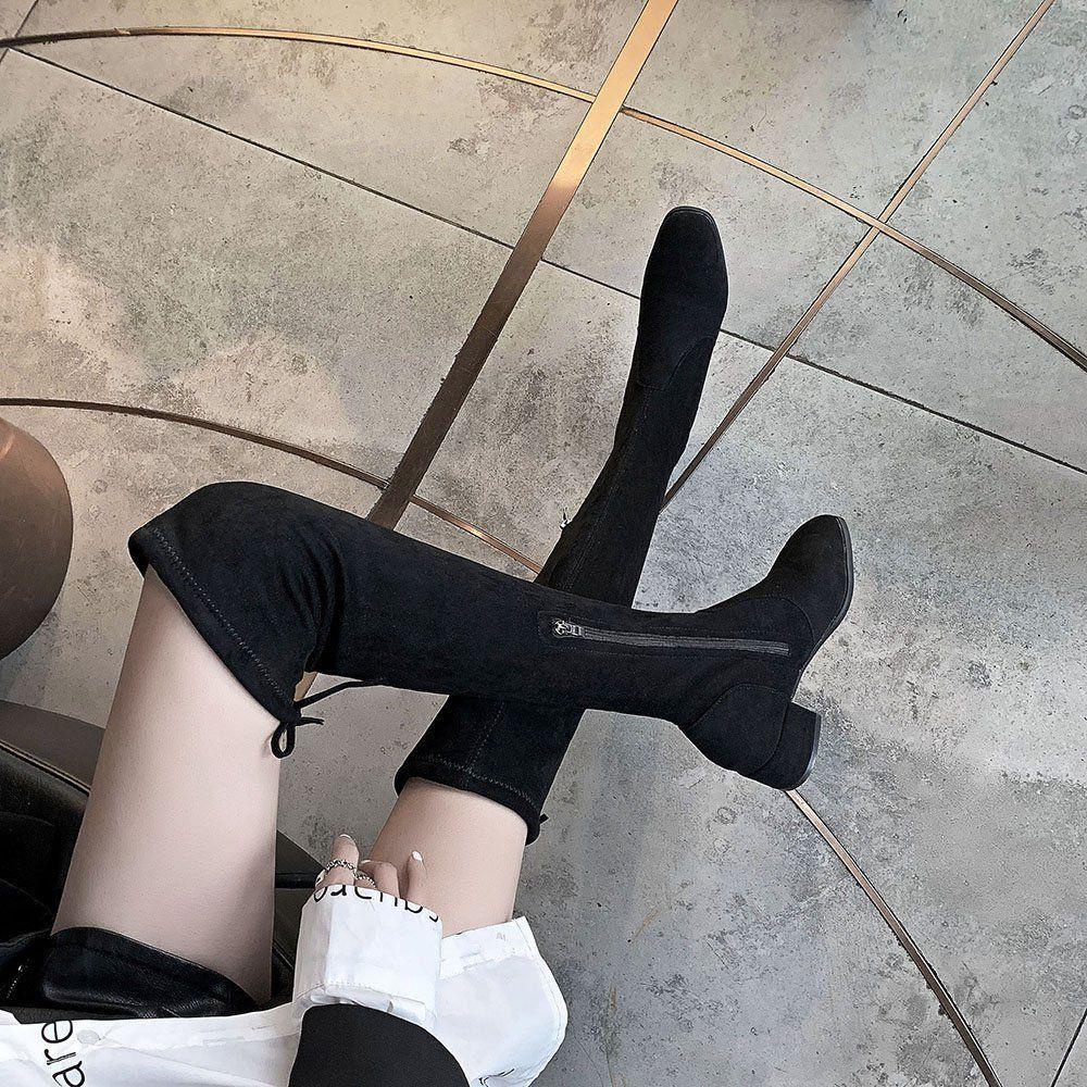 Giày Bốt Cổ Cao Qua Gối Mũi Vuông Co Giãn Thời Trang Thu Đông Hàng Mới Dành Cho Bạn Nữ