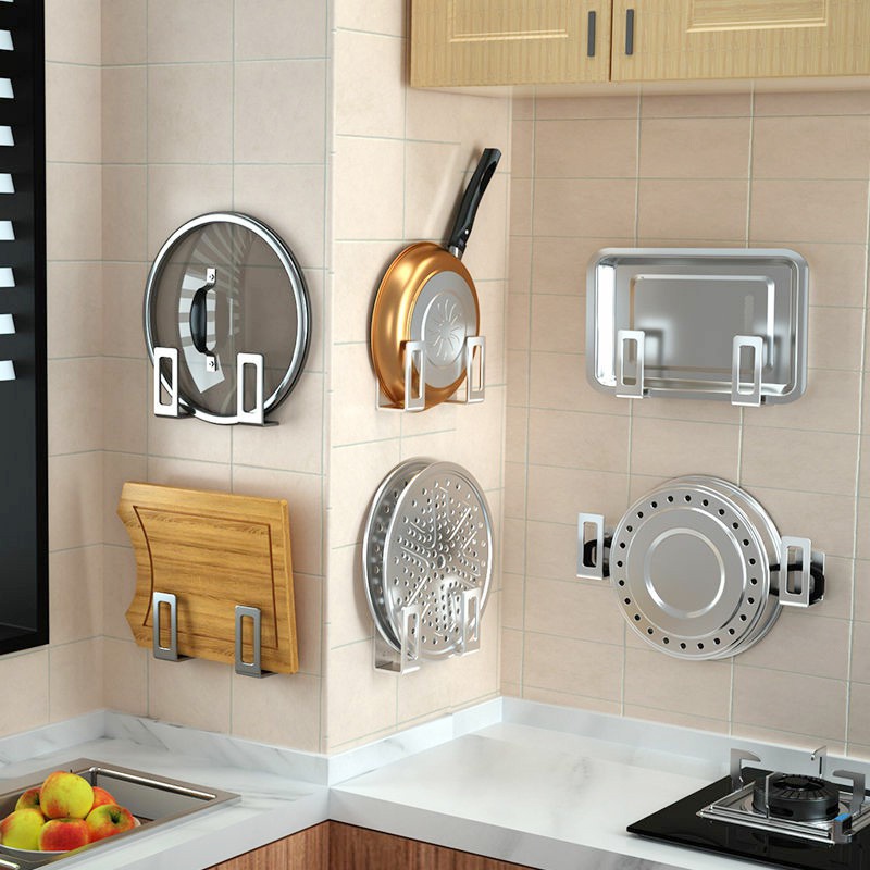 Giá Cài Thớt. Cài Vung Nồi Dán Tường Inox 304 Không Cần Khoan Đục, Tặng Keo Dán Tường Siêu Dính Siêu Chịu Tải MKS018KS