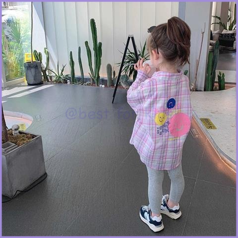 Áo Sơ Mi Cotton Dáng Dài Họa Tiết Kẻ Sọc Thời Trang Mùa Xuân Phong Cách Hàn Quốc Cho Bé Gái