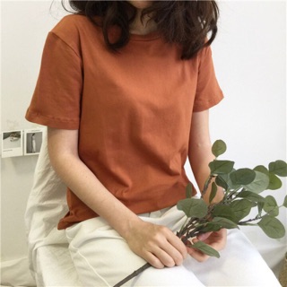 Áo thun nữ tay ngắn trơn nâu đất