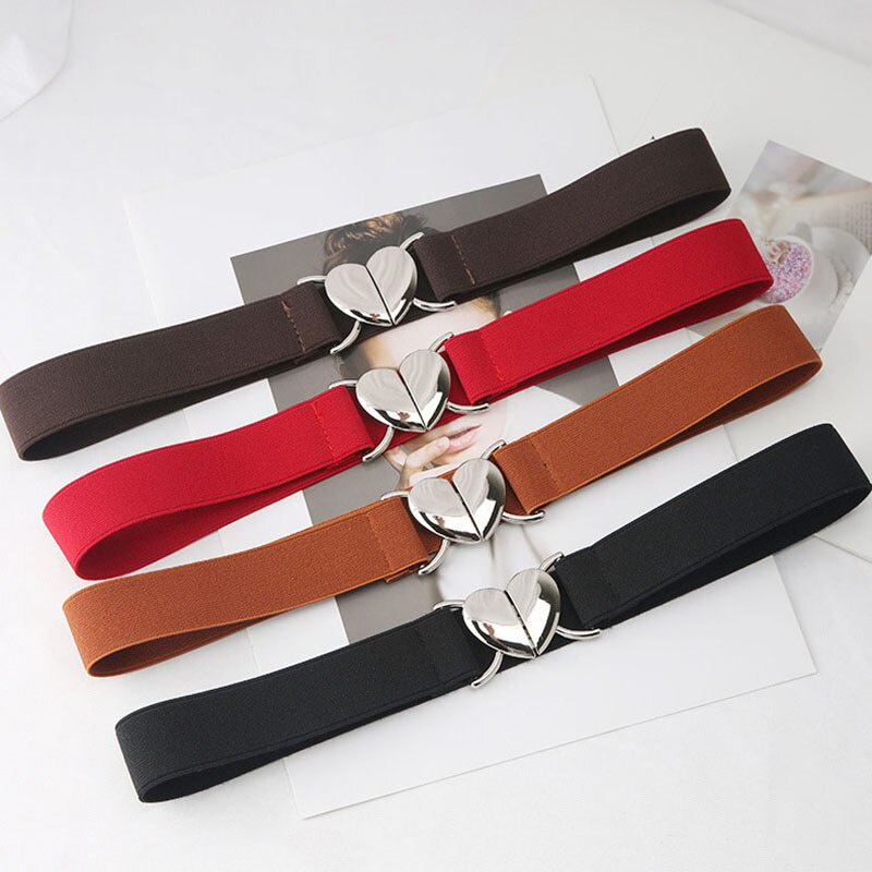 Thắt Lưng Nylon Mỏng Co Giãn Màu Trơn Khóa Bạc Hình Trái Tim Thời Trang Cho Nữ