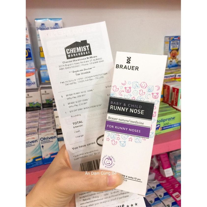 Siro uống hỗ trợ hết sổ mũi nhanh chóng Runny Nose Brauer Úc 100ml chính hãng 01154