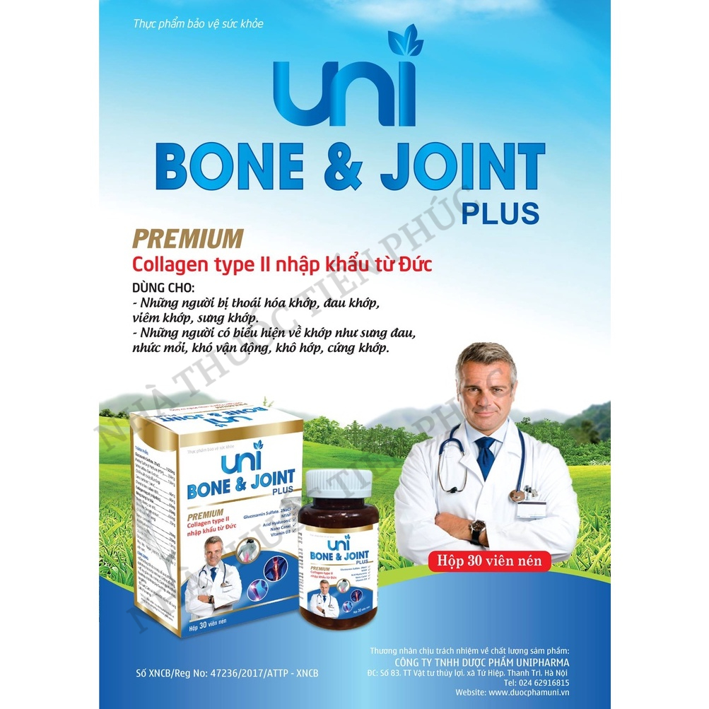 Viên uống xương khớp UNI BONE & JOINT PLUS - Hỗ trợ giảm đau khớp, viêm khớp Hộp 30 viên - Nhà Thuốc Tiến Phúc