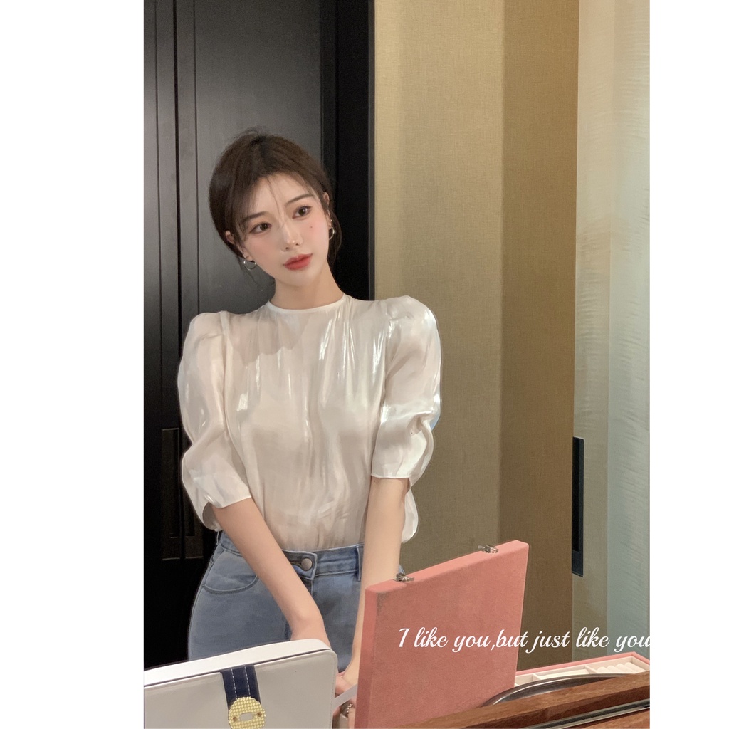 Áo sơ mi tay phồng voan sương lấp lánh công sở Hàn Quốc