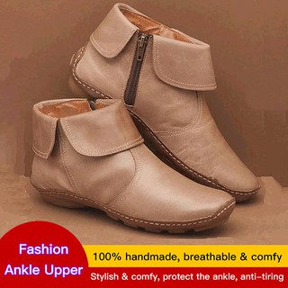 Giày boot mũi tròn có dây kéo xinh xắn hợp thời trang dành cho nữ