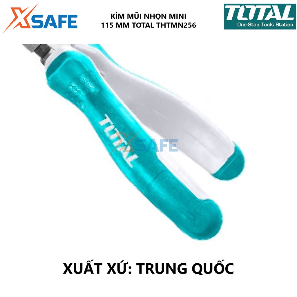 Kìm mũi nhọn mini TOTAL THTMN256 | Kềm mũi nhọn Kích thước 4,5 &quot;/ 115mm, Đầu kềm được đánh bóng và chống gỉ