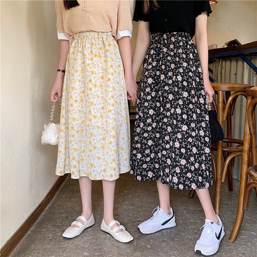 Chân Váy Midi Lưng Cao Dáng Chữ A Hoạ Tiết Hoa Phong Cách Retro | BigBuy360 - bigbuy360.vn