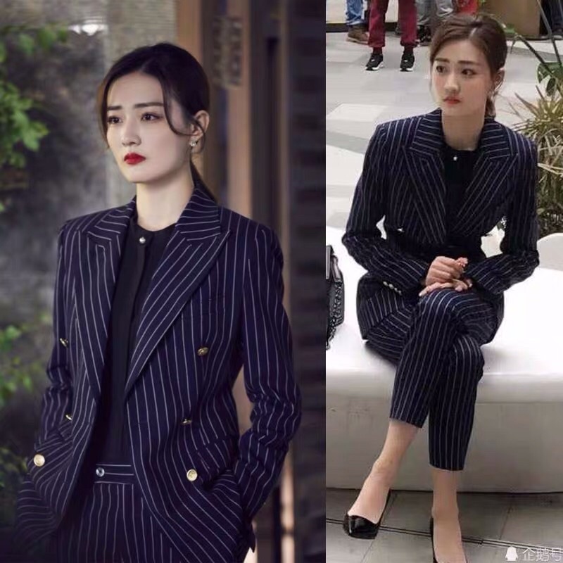 Set vest công sở kẻ xanh - vest nữ công sở cao cấp thiết kế Quảng Châu