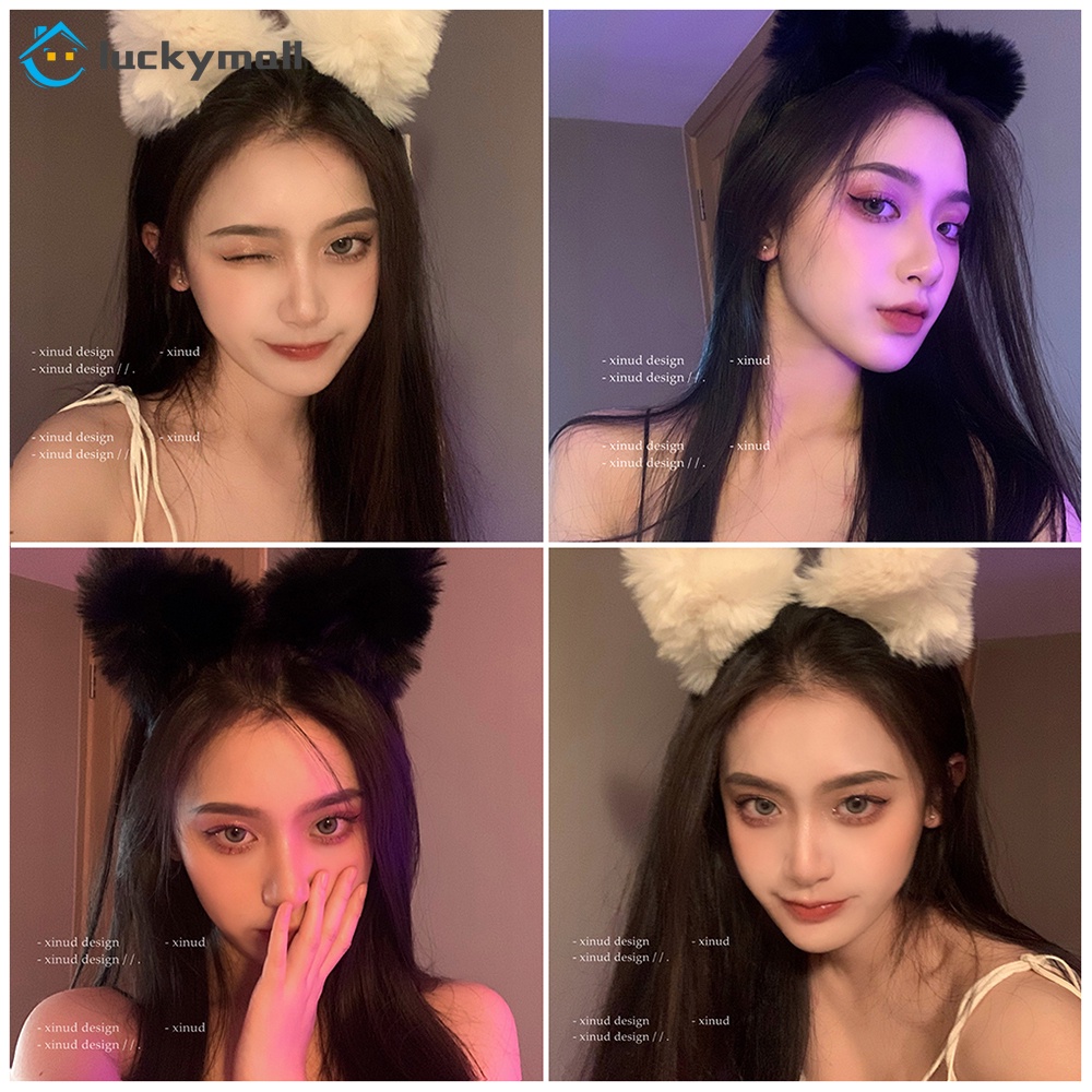 Cài tóc tai mèo phối lông nhung phong cách Hàn Quốc vui nhộn dễ thương cho tiệc tùng